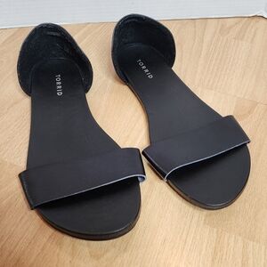 Torrid 11.5WW  Black D'Orsay Open Toe Flat Vegan Leather Size 11.5 Wide Width